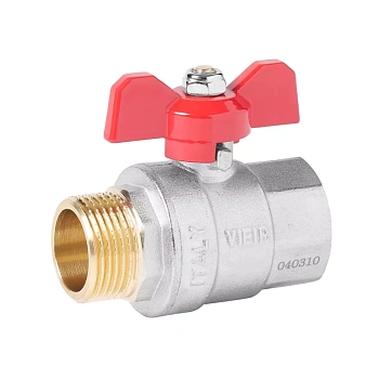 Кран шар в/н бабочка F/М (Б) красный, никель ViEiR 