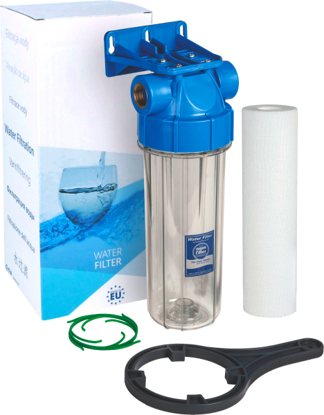 Корпус 10 SL резьба лат. 1" внутр.(кронштейн,ключ,картридж)(ХОЛ,вода)(12/1) FHPR1-B1-AQ(550/1)