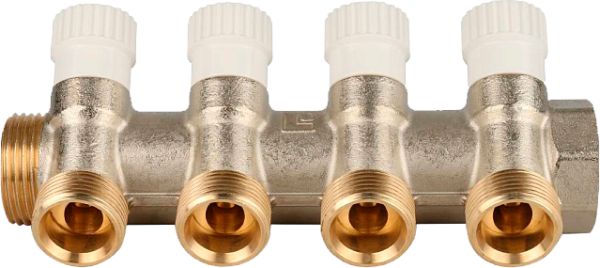 Коллектор 1"х3/4" с 4-мя кранами Stout  (9/1)