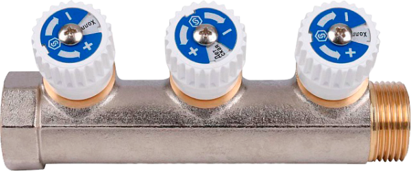 Коллектор 1"х1/2" с 3-мя кранами Stout (12/1)