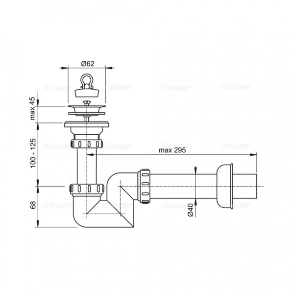 Сифон для умывальника A412 «S» Ø40 с нержавеющей peшeткой Ø63