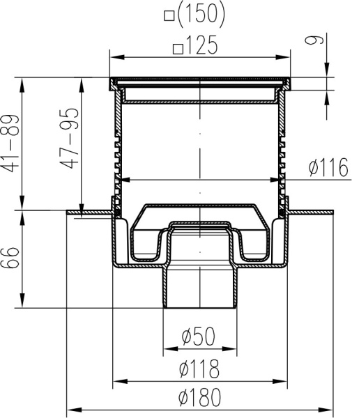 420 XL  Трап для внутренних помещений с нижним сливом,d50 122х122 нерж. решетка,воротник НЕПТУН (PV50XN-L2) Магазин сантехники Нижний Новгород