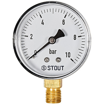 Манометр радиальный. Корпус Dn 63 мм 1/4 , 0...10 бар, кл.2.5 STOUT 