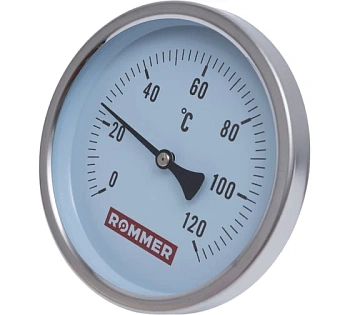 Термометр бимет 0-120°С 100мм с погружной гильзой 75мм  1/2" ROMMER