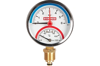 Термоманометр радиальный  0- 6 bar 0-120°С 80мм 1/2" ROMMER