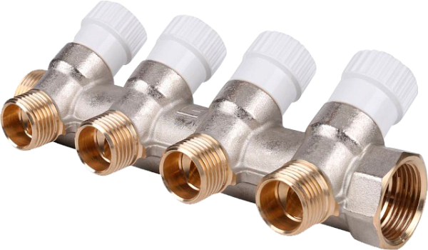 Коллектор 3/4"х1/2" с 4-мя кранами Stout (10/1)