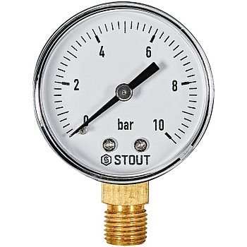 Манометр радиальный. Корпус Dn 50 мм 1/4 , 0...10 бар, кл.2.5 STOUT 