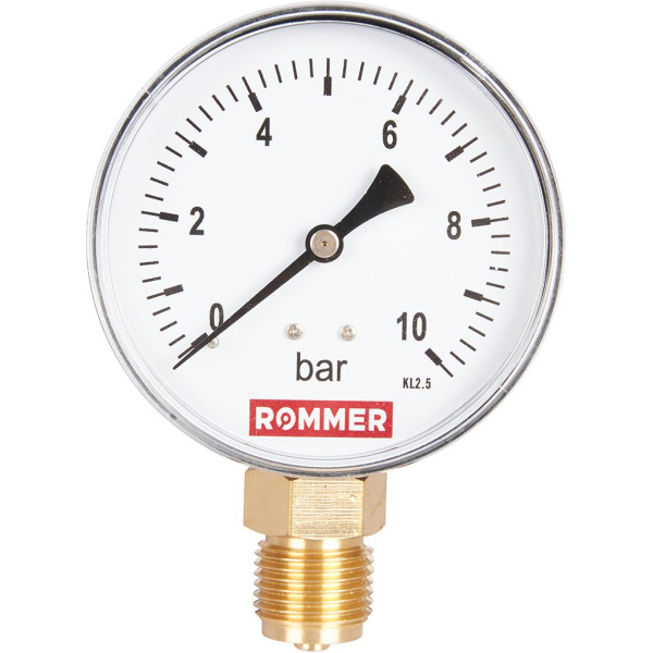 Манометр радиальный  0-10 bar 80мм 1/2" ROMMER