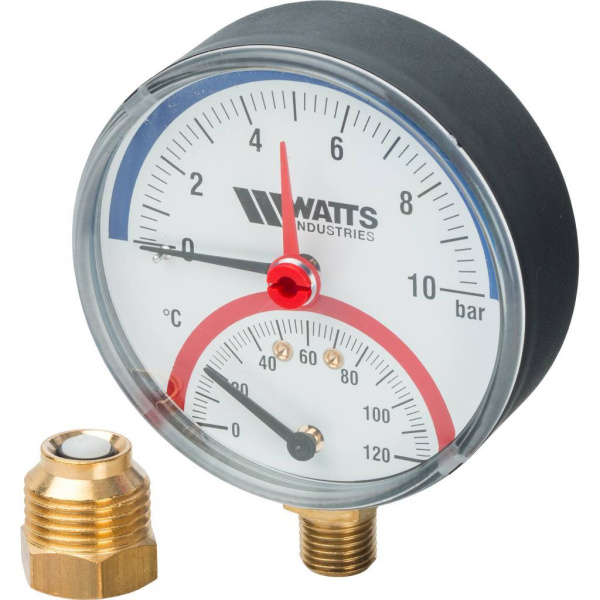 Термоманометр радиальный F+R828 80мм, 0-10 бар 0-120С Watts  (50/1)