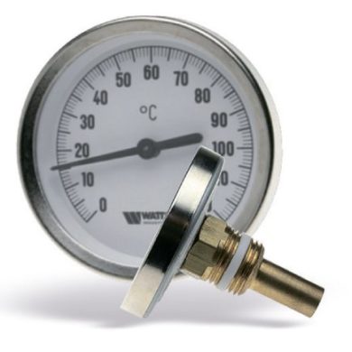 Термометр биметаллический с погружной гильзой c уплотнением на штоке F+R801 SD 63mm 0-120°C Watts